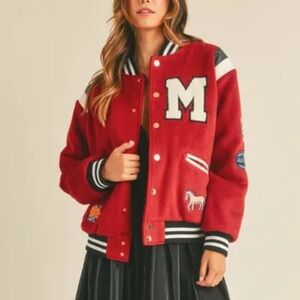 Amable by Mable Women Lexie Bomber Varsity Jacket W/Patch Detail Size Medium NWT